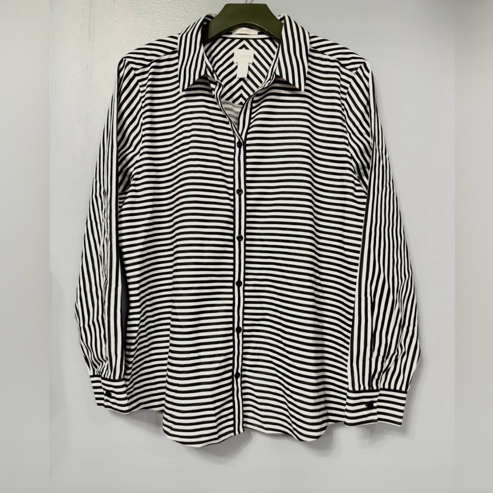 #10) No iron 100% Cotton Chico's Monochrome Striped Shirt